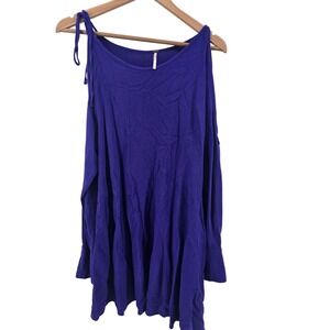 Free People Purple Cold Shoulder Tunic Mini Dress Small Tie Sleeve Cutout Boho